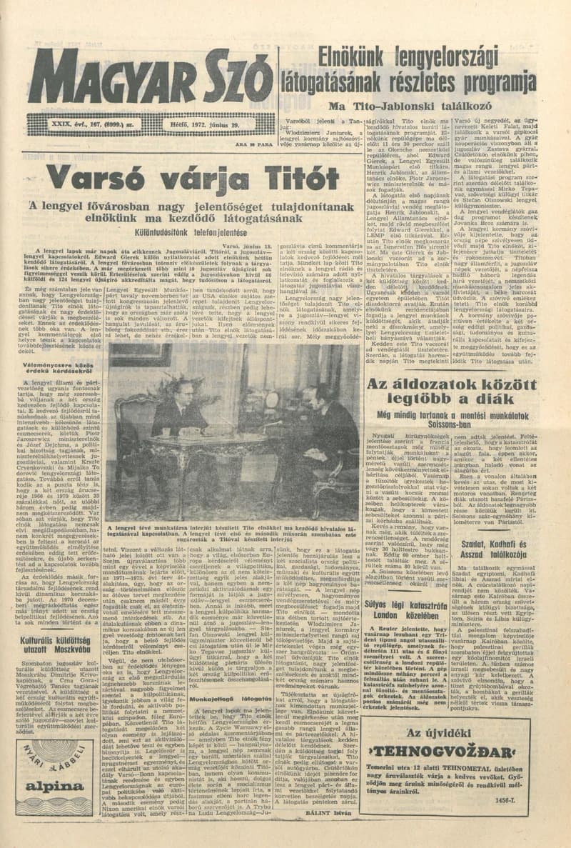 Magyar Szó, 29. évf. 1972. június 19. 167. sz. 1–10. oldal