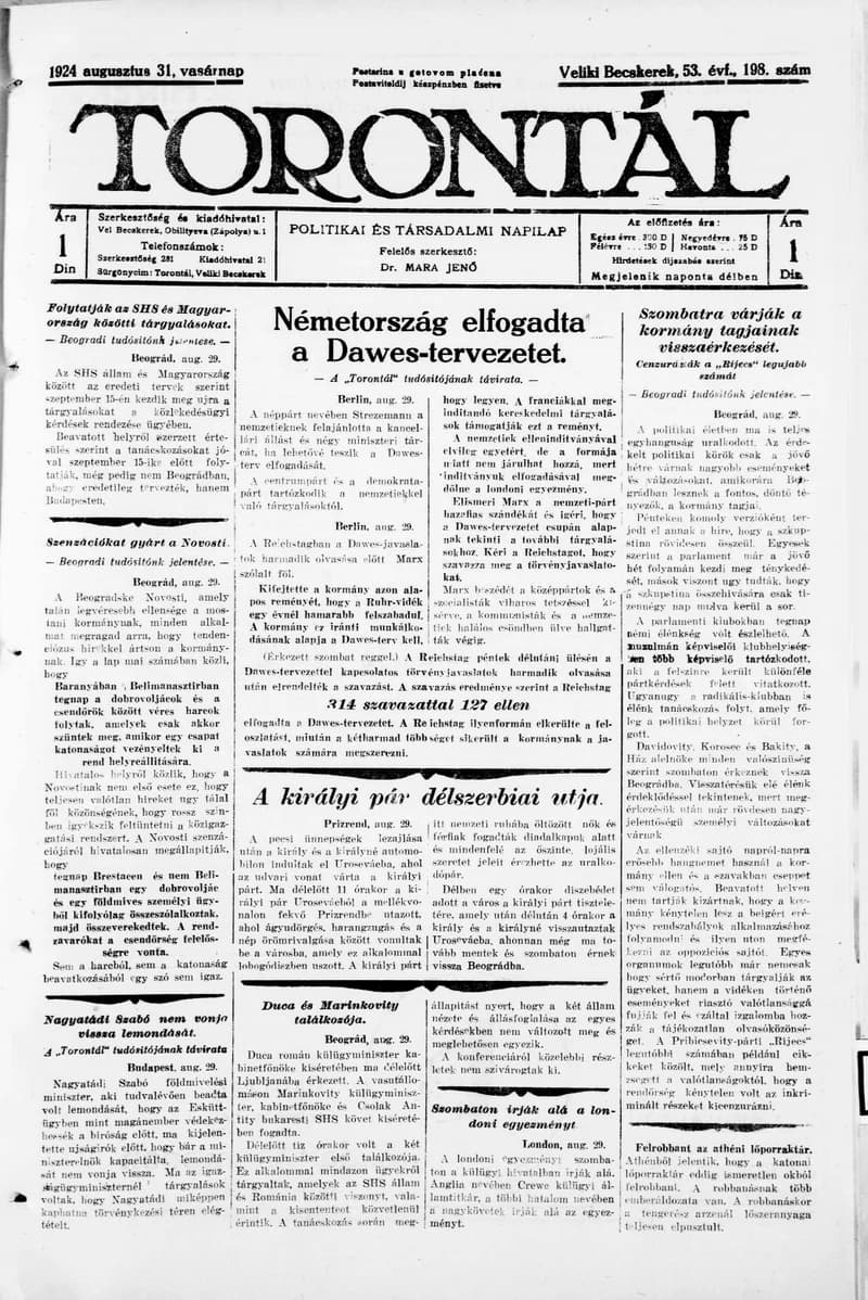 Torontál, 53. évf. 1924. augusztus 31. 198. sz.