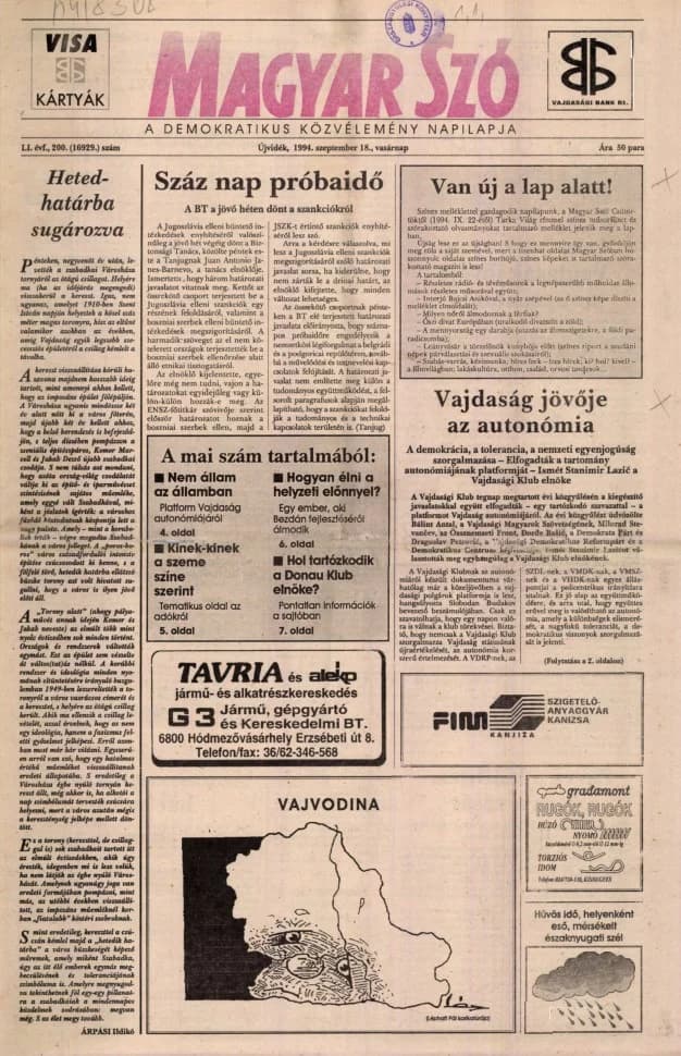 Magyar Szó, 51. évf. 1994. szeptember 18. 200. sz.