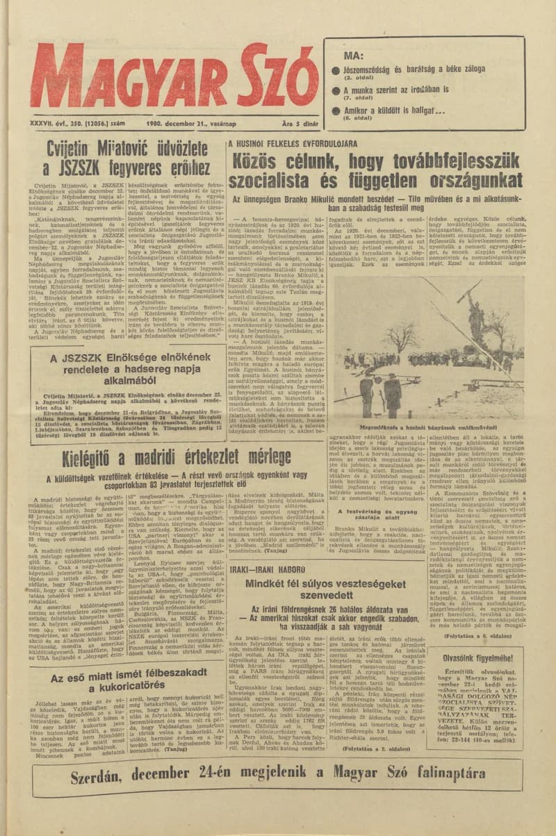 Magyar Szó, 37. évf. 1980. december 21. 350. sz. 1–28. oldal