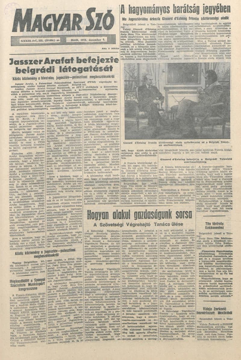 Magyar Szó, 33. évf. 1976. december 6. 335. sz. 1–8. oldal