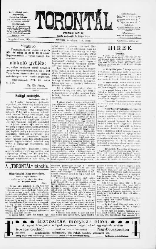 Torontál, 33. évf. 1904. május 26. 119. sz.