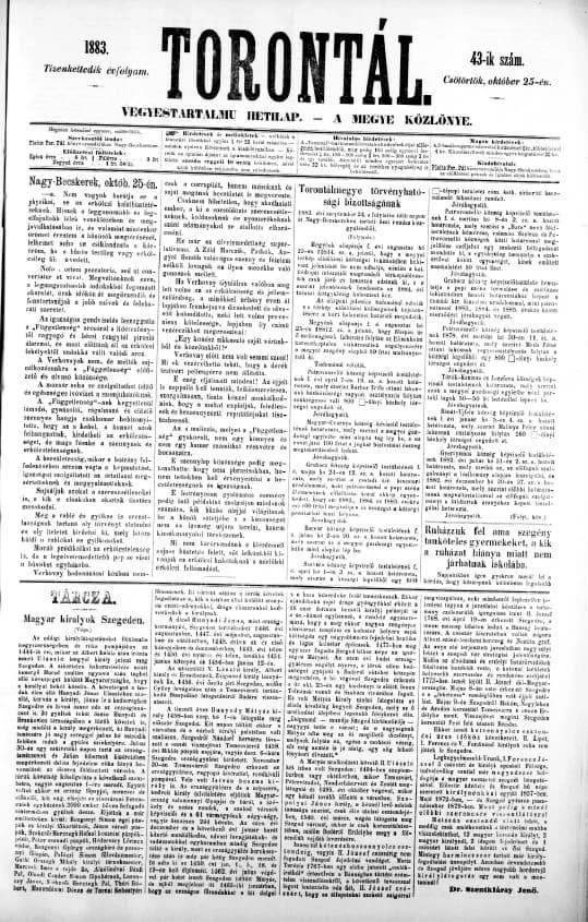 Torontál, 12. évf. 1883. október 25. 43. sz.
