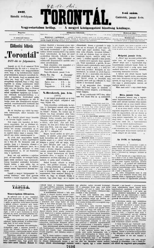 Torontál, 6. évf. 1877. január 4. 1. sz.