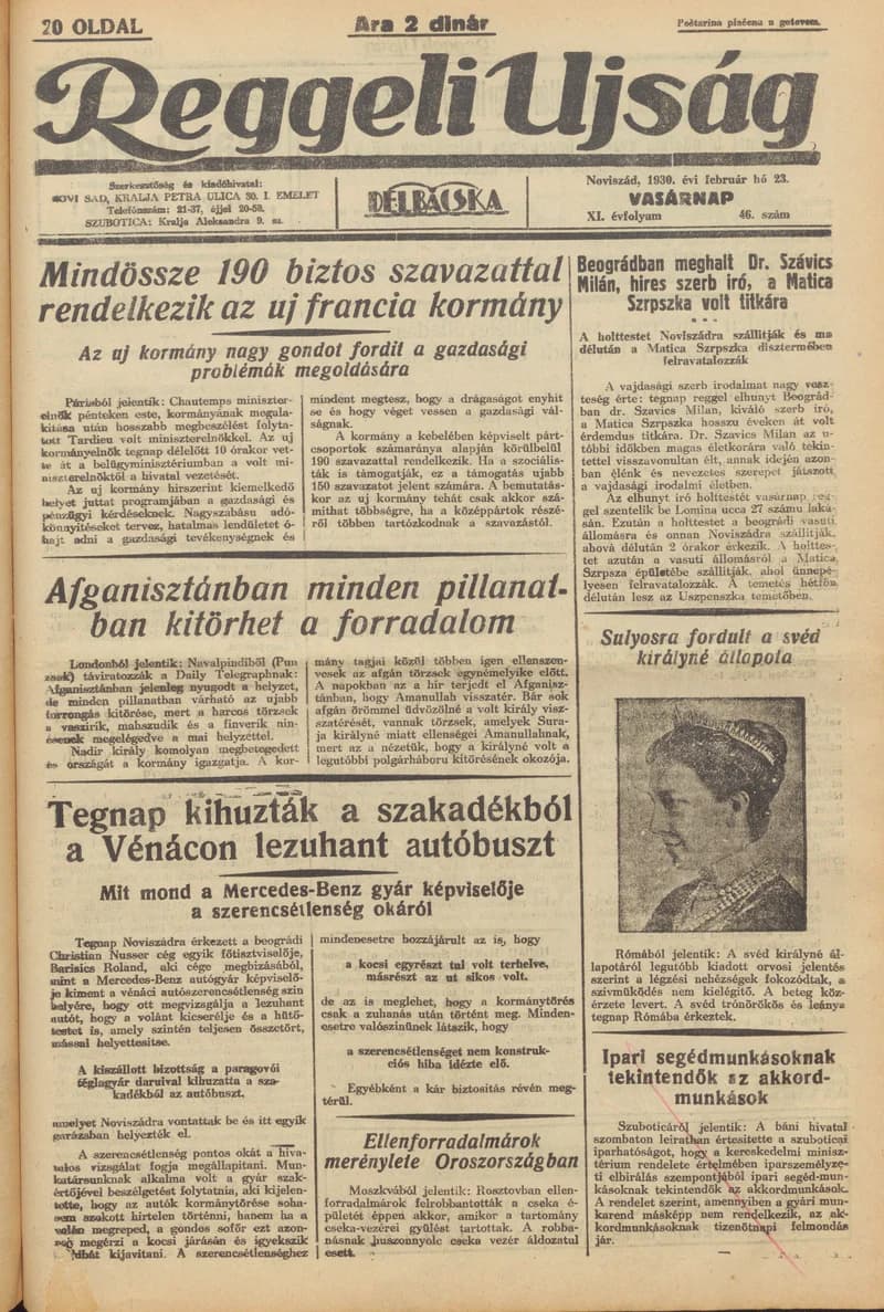Reggeli Újság, 11. évf. 1930. február 23. 46. sz.