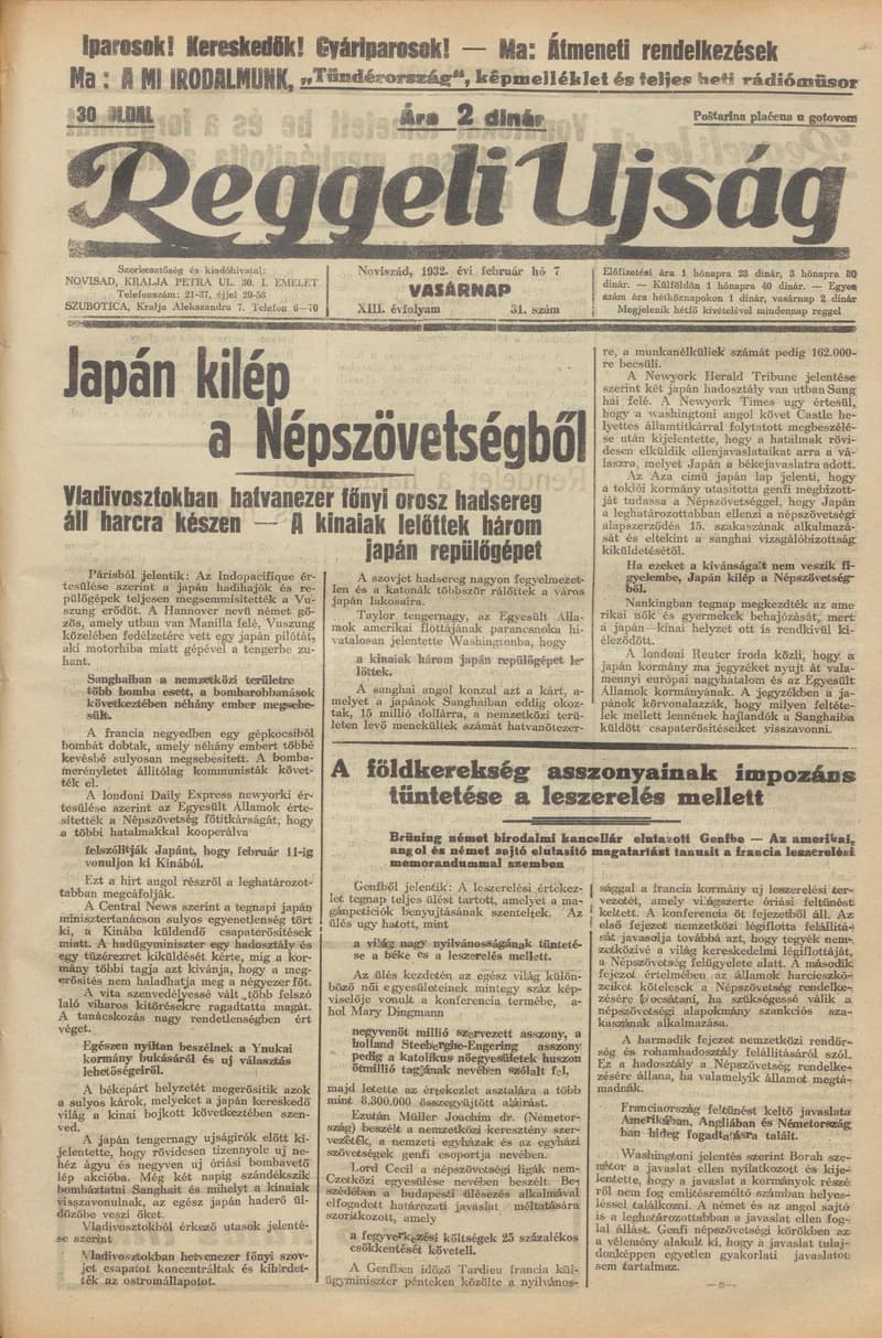 Reggeli Újság, 13. évf. 1932. február 7. 31. sz.