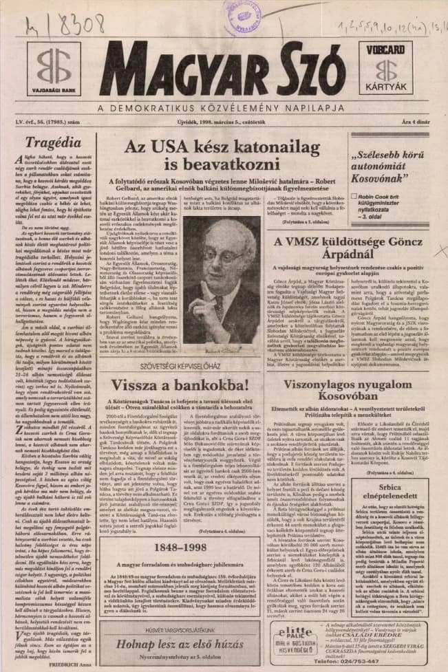 Magyar Szó, 55. évf. 1998. március 5. 56. sz. 1–16. oldal