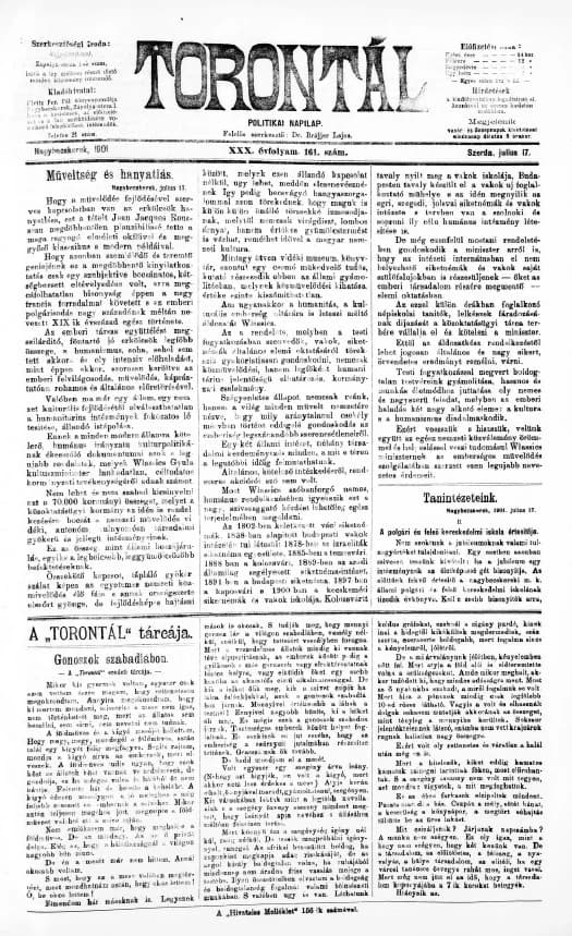 Torontál, 30. évf. 1901. július 17. 161. sz.
