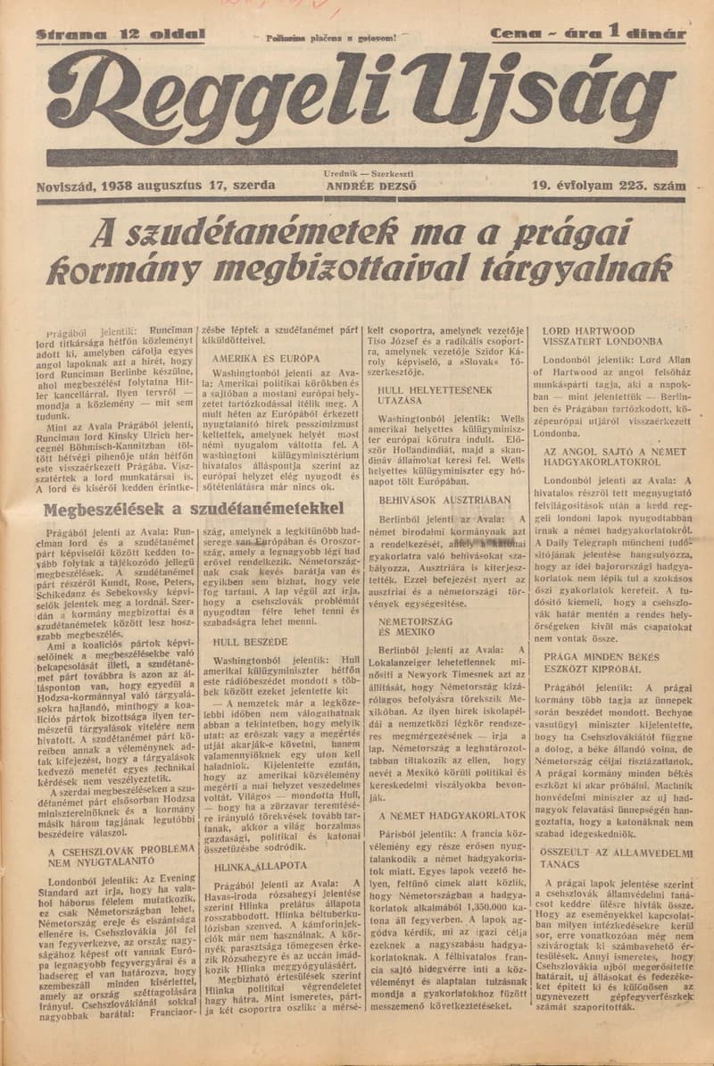Reggeli Újság, 19. évf. 1938. augusztus 17. 223. sz.