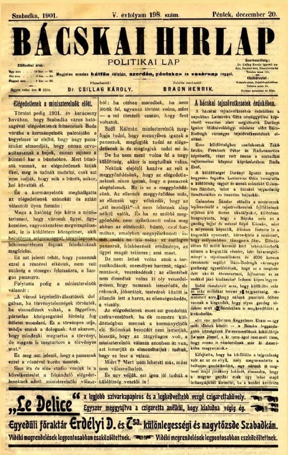 Bácskai Hirlap, 5. évf. 1901. december 20. 198. sz.