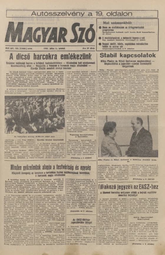 Magyar Szó, 42. évf. 1985. július 5. 182. sz. 1–20. oldal