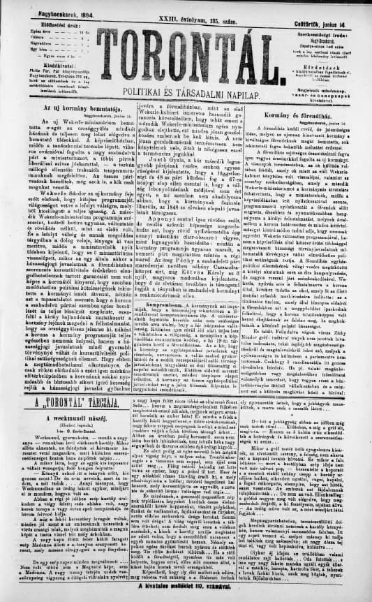 Torontál, 23. évf. 1894. június 14. 135. sz.