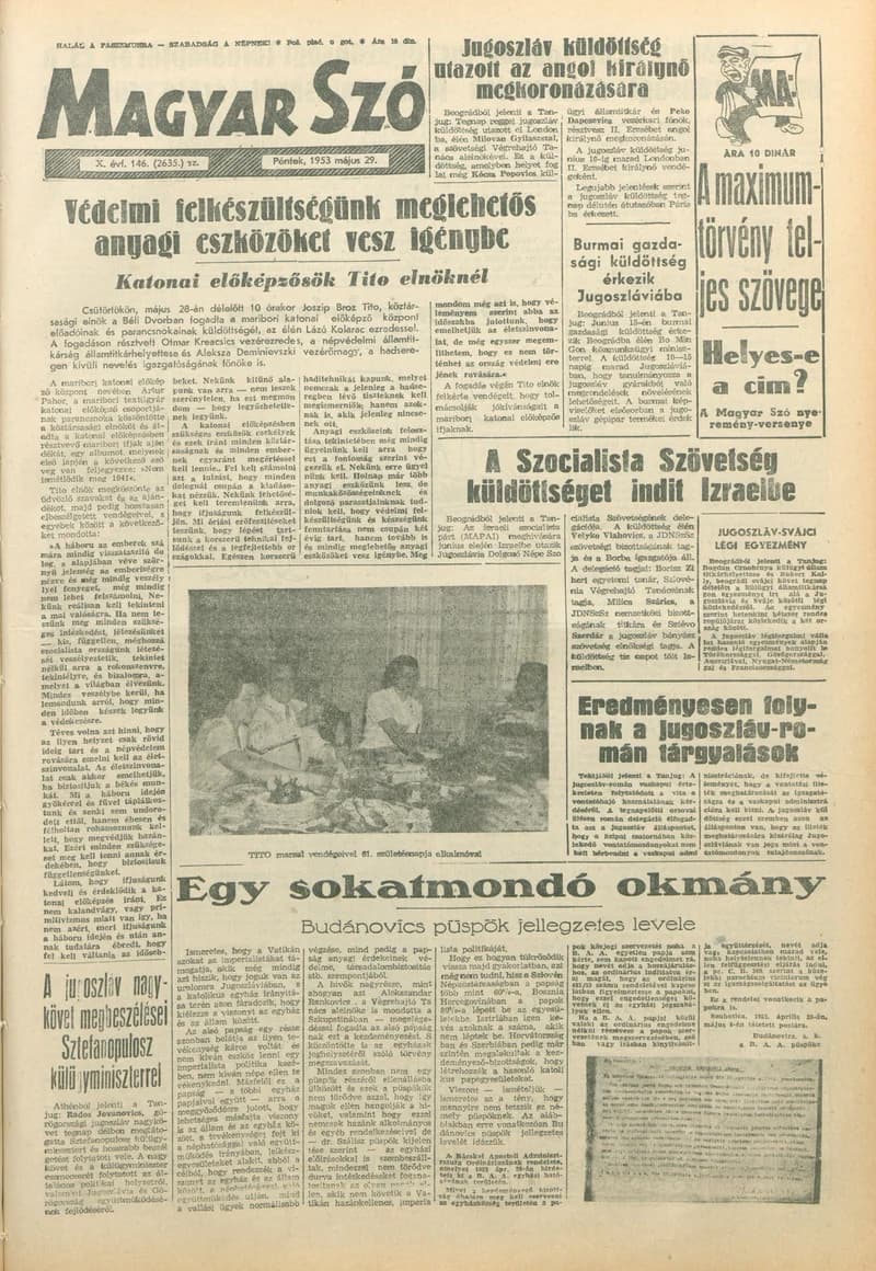 Magyar Szó, 10. évf. 1953. május 29. 146. sz. 1–12. oldal