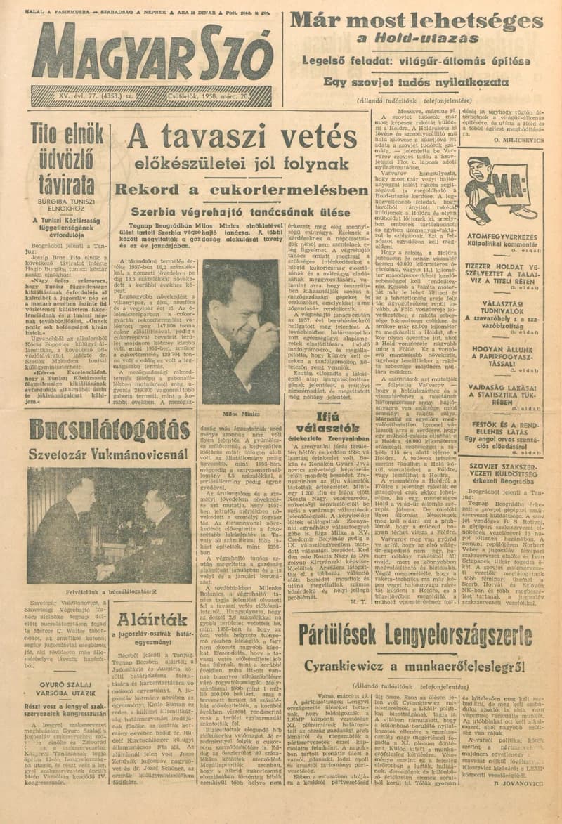 Magyar Szó, 15. évf. 1958. március 20. 77. sz. 1–10. oldal