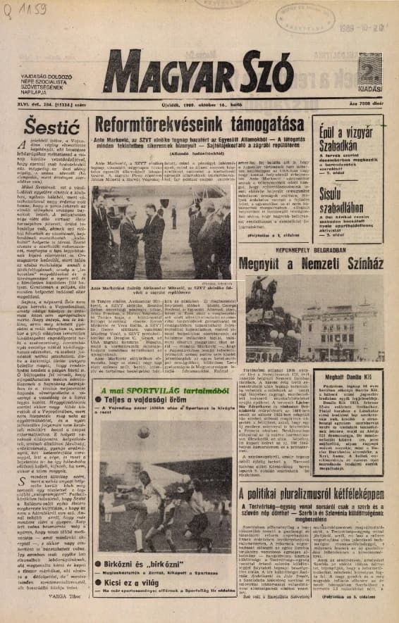 Magyar Szó, 46. évf. 1989. október 16. 284. sz. 1–20. oldal