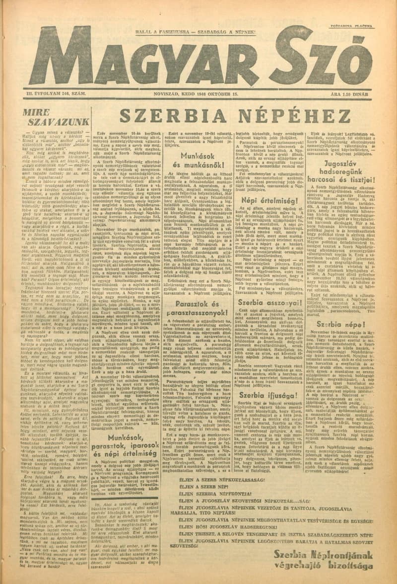 Magyar Szó, 3. évf. 1946. október 15. 246. sz. 1–6. oldal