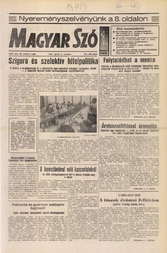 Magyar Szó, 44. évf. 1987. április 4. 92. sz. 1–24. oldal