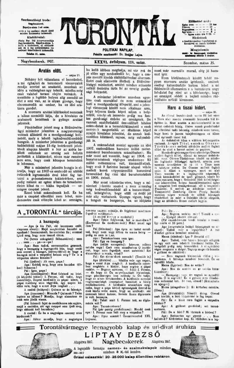 Torontál, 36. évf. 1907. május 25. 118. sz.