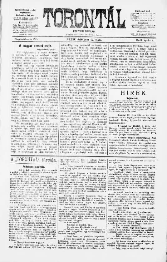 Torontál, 34. évf. 1905. április 4. 77. sz.