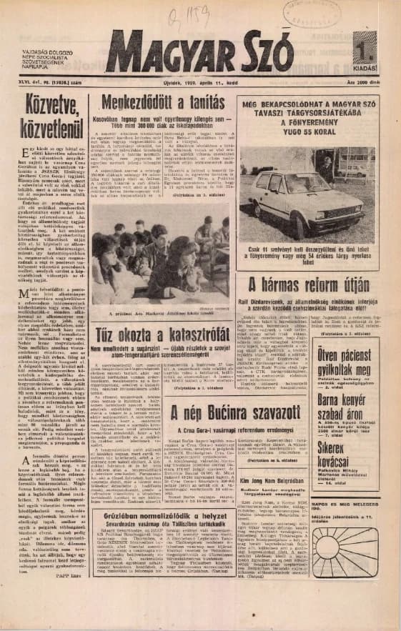 Magyar Szó, 46. évf. 1989. április 11. 98. sz. 1–20. oldal