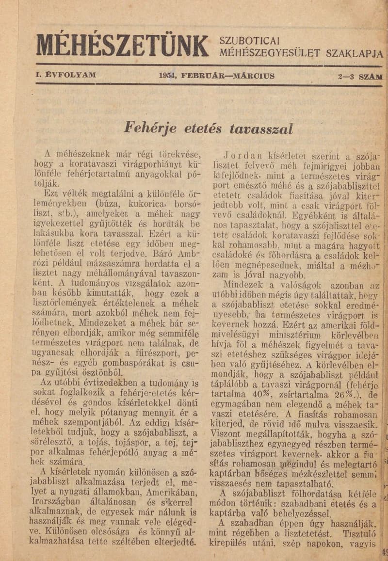 Méhészetünk, 1. évf. 1954. február 1. – március 1. 2–3. sz.