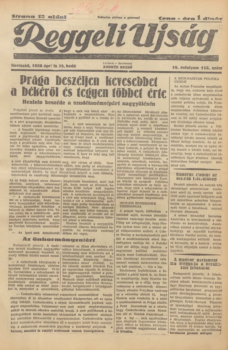 Reggeli Újság, 19. évf. 1938. április 26. 113. sz.