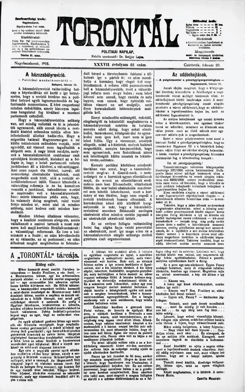 Torontál, 37. évf. 1908. február 20. 42. sz.
