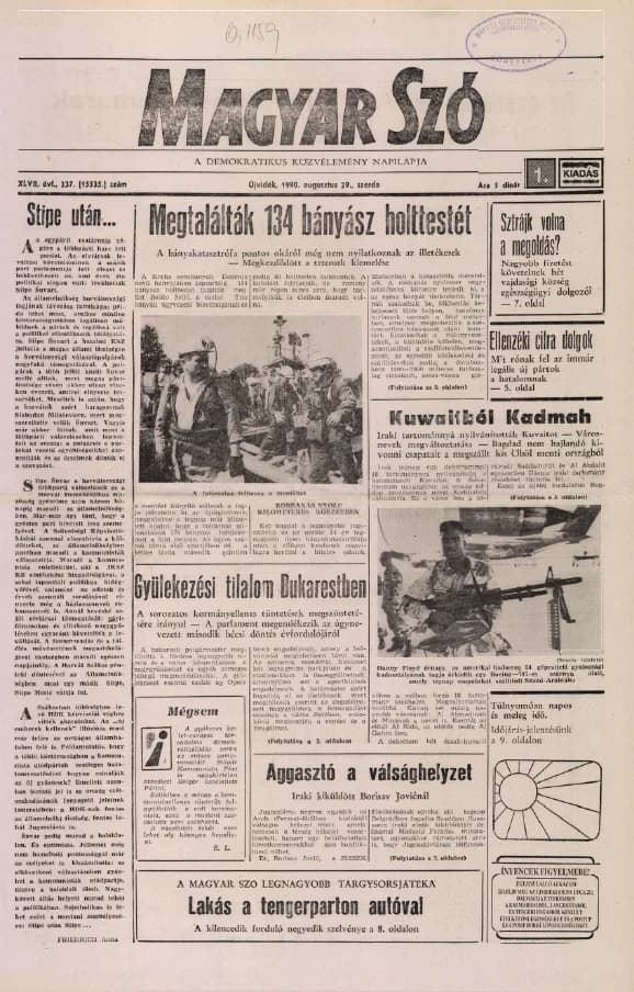 Magyar Szó, 47. évf. 1990. augusztus 29. 237. sz. 1–16. oldal