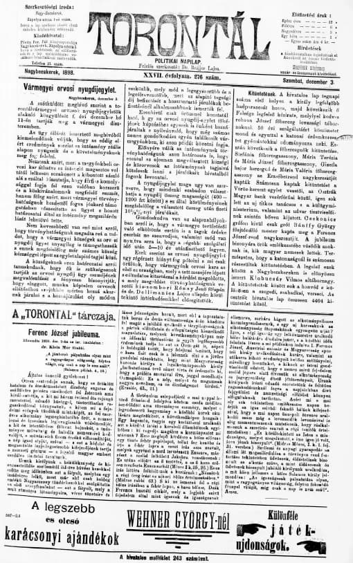 Torontál, 27. évf. 1898. december 3. 276. sz.