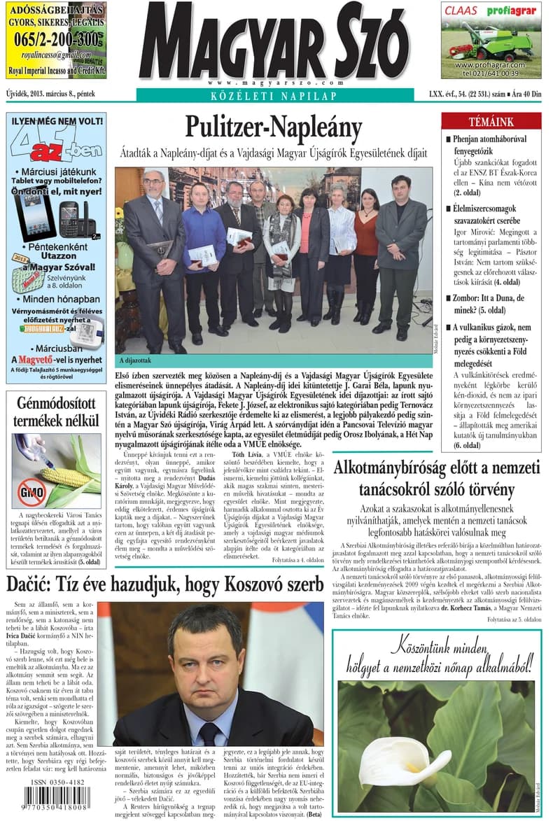 Magyar Szó, 70. évf. 2013. március 8. 54. sz. 1–20. oldal