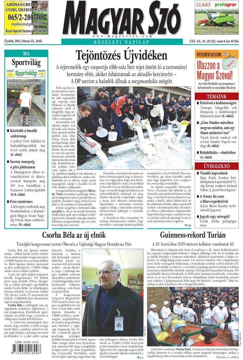 Magyar Szó, 70. évf. 2013. február 25. 44. sz. 1–16. oldal