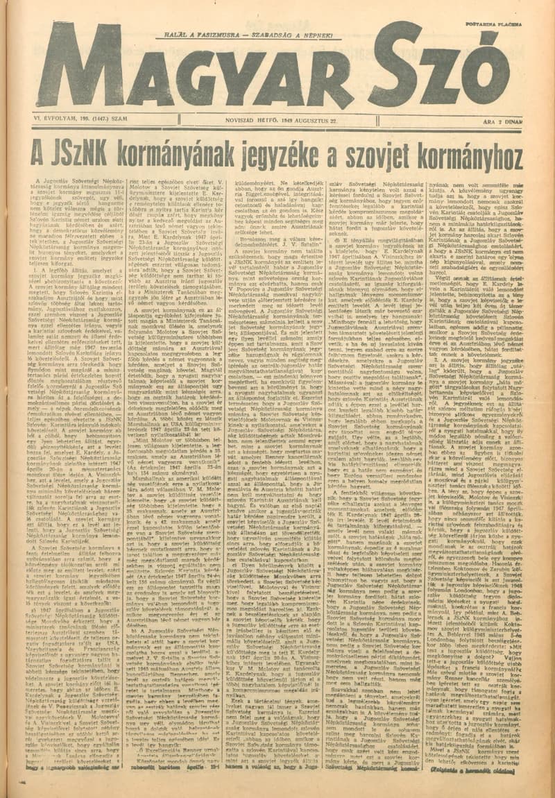 Magyar Szó, 6. évf. 1949. augusztus 22. 199. sz. 1–4. oldal