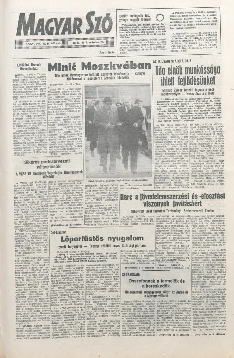 Magyar Szó, 35. évf. 1978. március 28. 85. sz. 1–20. oldal