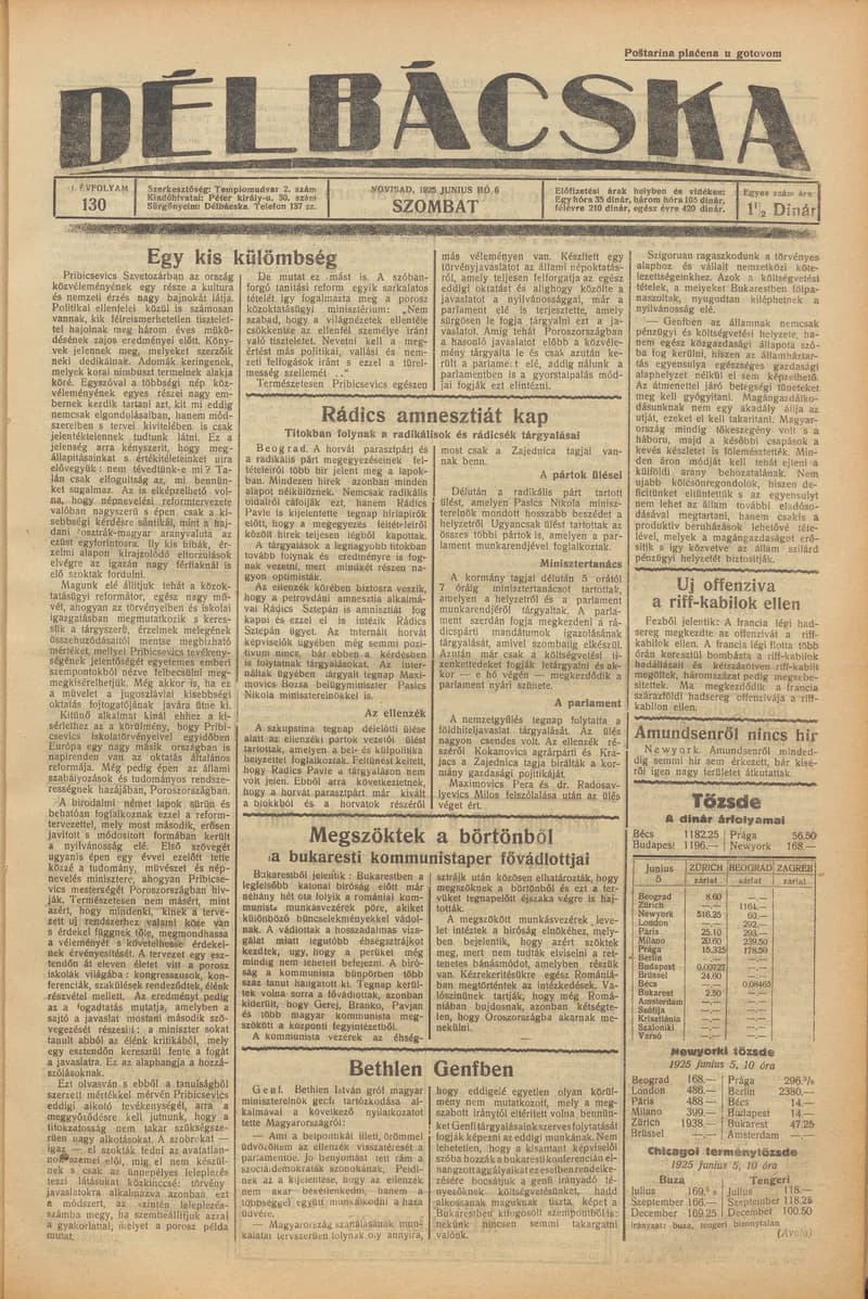 Délbácska, 6. évf. 1925. június 6. 130. sz.