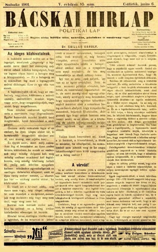 Bácskai Hirlap, 5. évf. 1901. június 6. 85. sz.