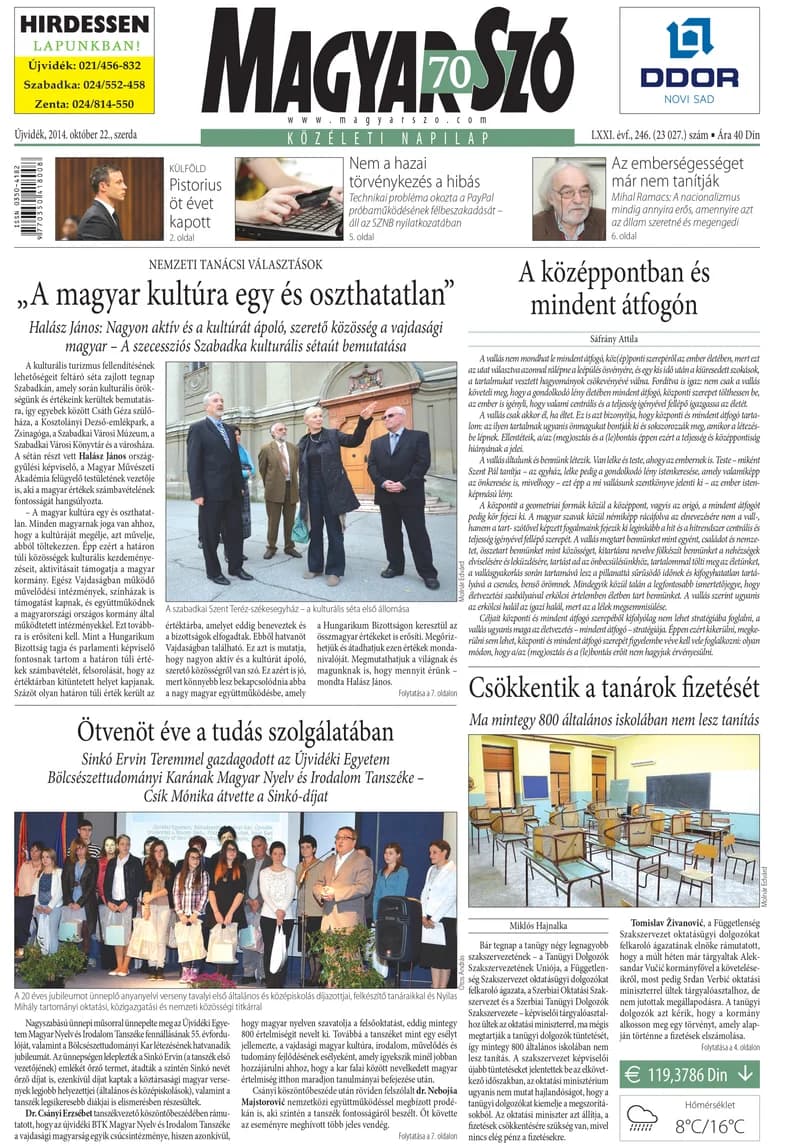 Magyar Szó, 71. évf. 2014. október 22. 246. sz. 1–16. oldal