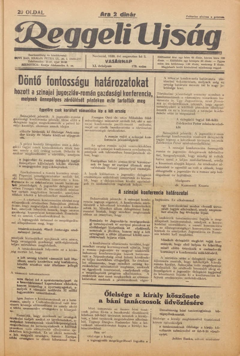 Reggeli Újság, 11. évf. 1930. augusztus 3. 178. sz.