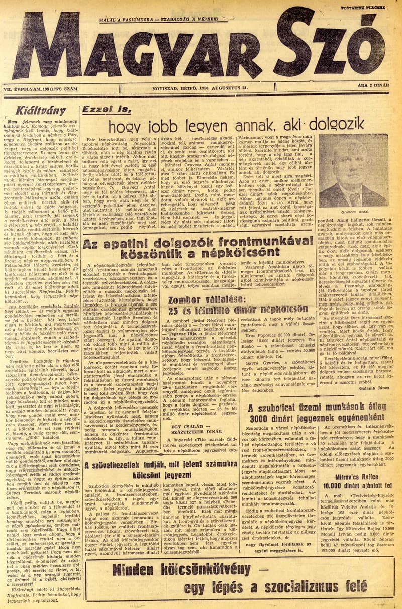 Magyar Szó, 7. évf. 1950. augusztus 21. 198. sz. 1–4. oldal