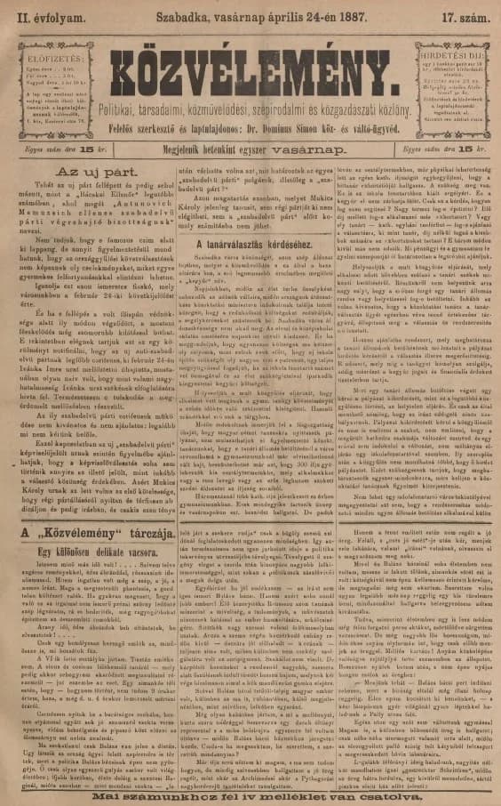 Közvélemény, 2. évf. 1887. április 24. 17. sz.