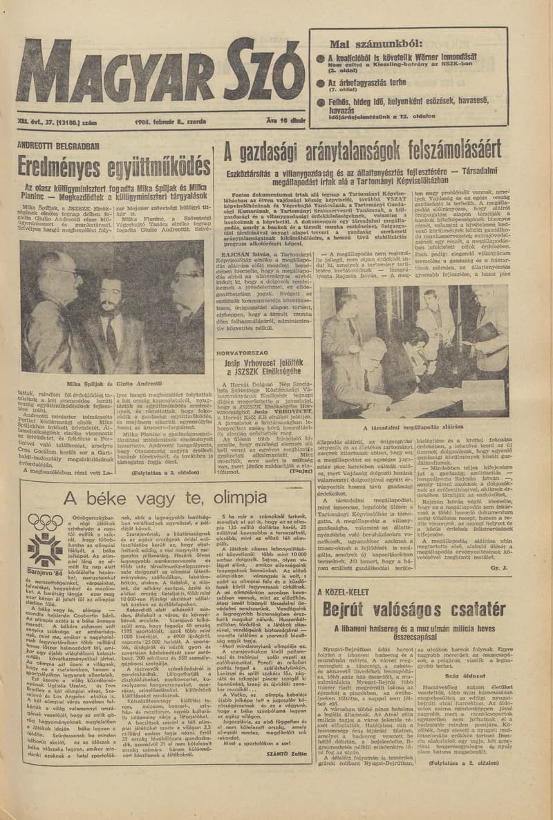 Magyar Szó, 41. évf. 1984. február 8. 37. sz. 1–24. oldal