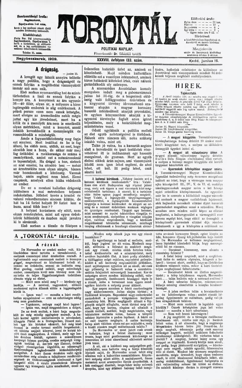 Torontál, 38. évf. 1909. június 15. 133. sz.