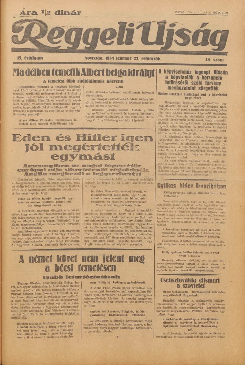 Reggeli Újság, 15. évf. 1934. február 22. 44. sz.