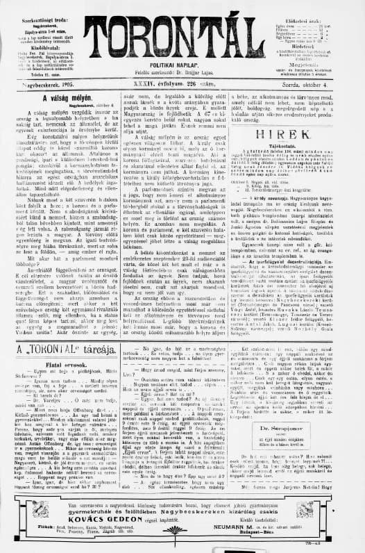 Torontál, 34. évf. 1905. október 4. 226. sz.