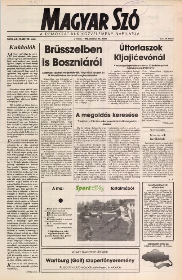 Magyar Szó, 49. évf. 1992. március 30. 88. sz. 1–20. oldal