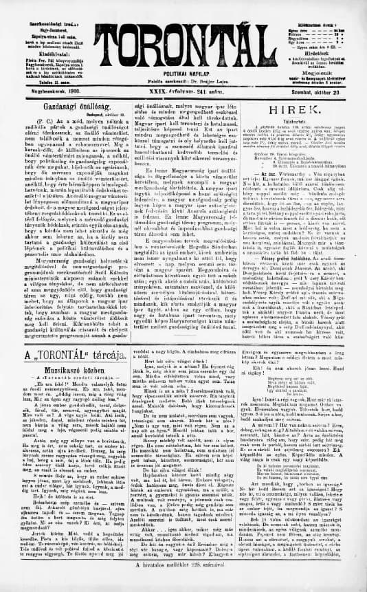 Torontál, 29. évf. 1900. október 20. 241. sz.