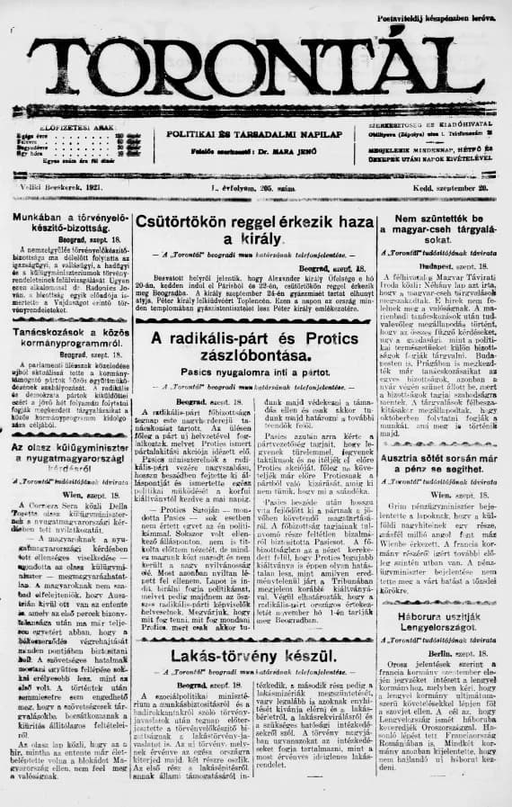 Torontál, 50. évf. 1921. szeptember 20. 205. sz.