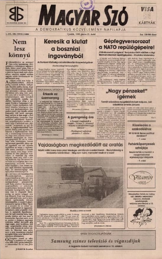 Magyar Szó, 50. évf. 1993. június 22. 166. sz. 1–16. oldal