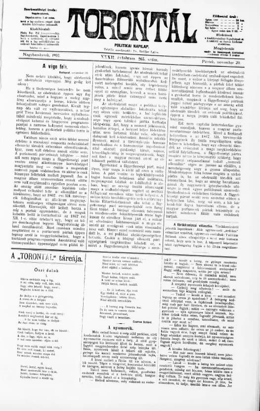 Torontál, 32. évf. 1903. november 20. 265. sz.