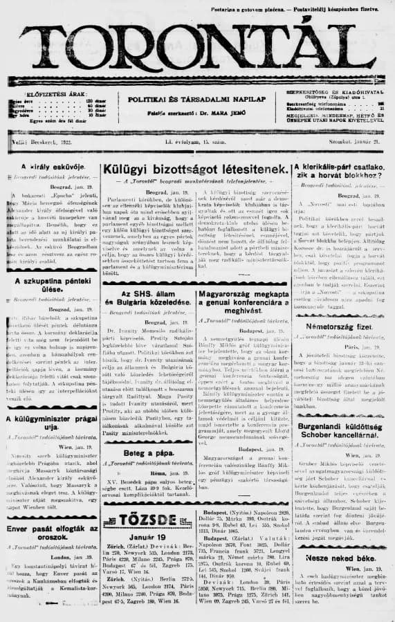 Torontál, 51. évf. 1922. január 21. 15. sz.
