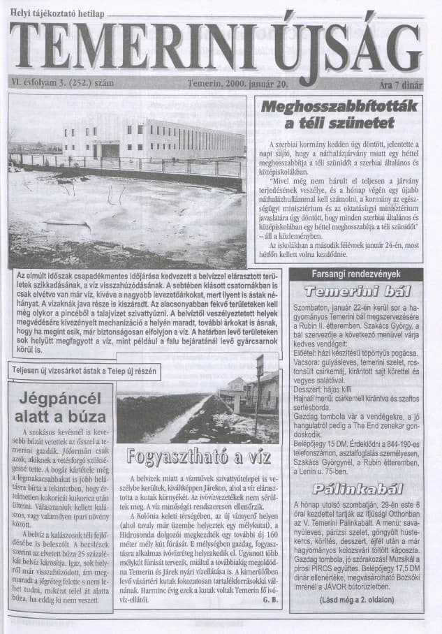 Temerini Újság, 6. évf. 2000. január 20. 3. sz.
